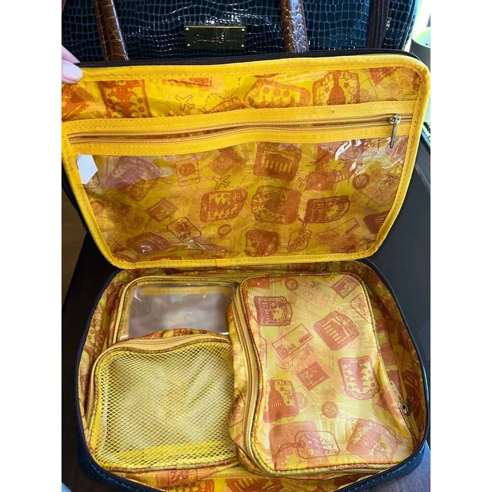New Samantha Brown blue croc rolling carry-on luggage suitcase & toiletry bag